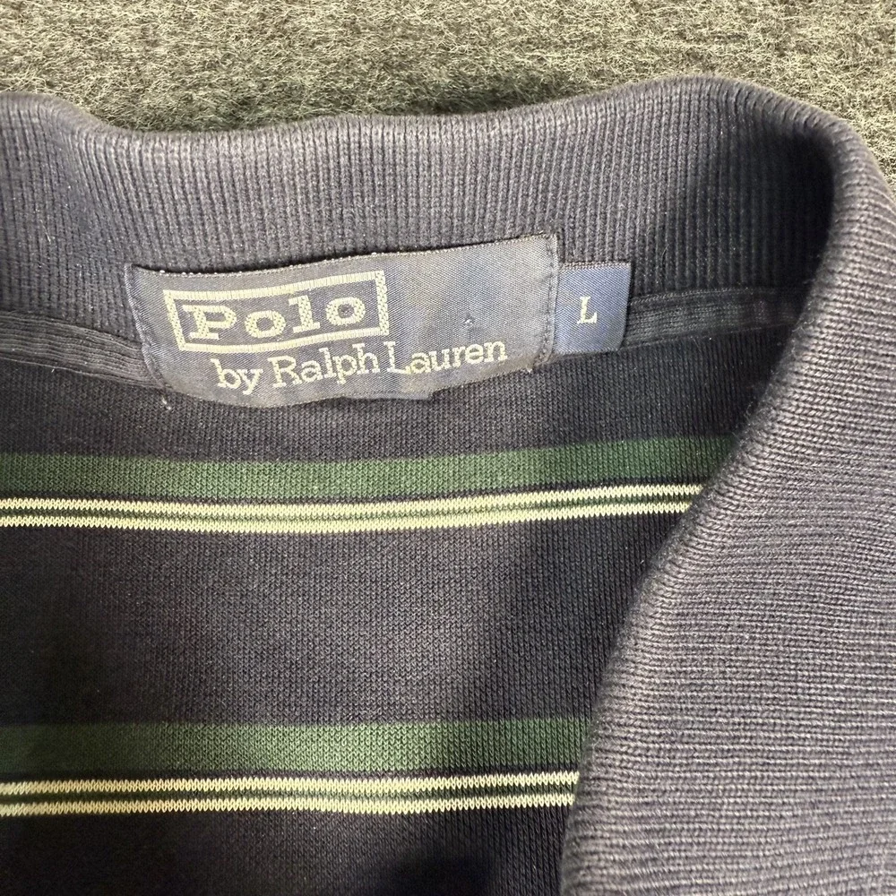 Polo Ralph Lauren Shirt Mens Size‎ L Blue and Green Striped Short Sleeve Polo